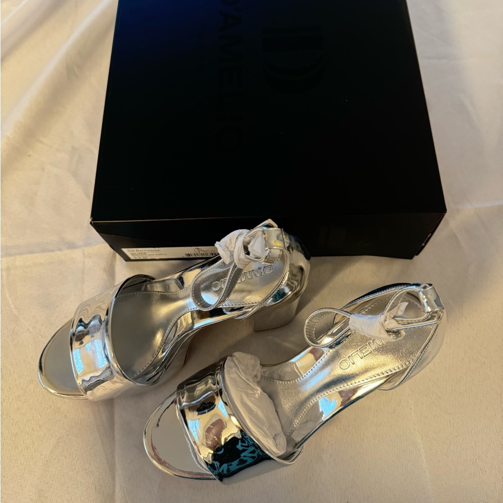 D’Amelio Silver Heels, size women’s 6.5
-chic platform block heels